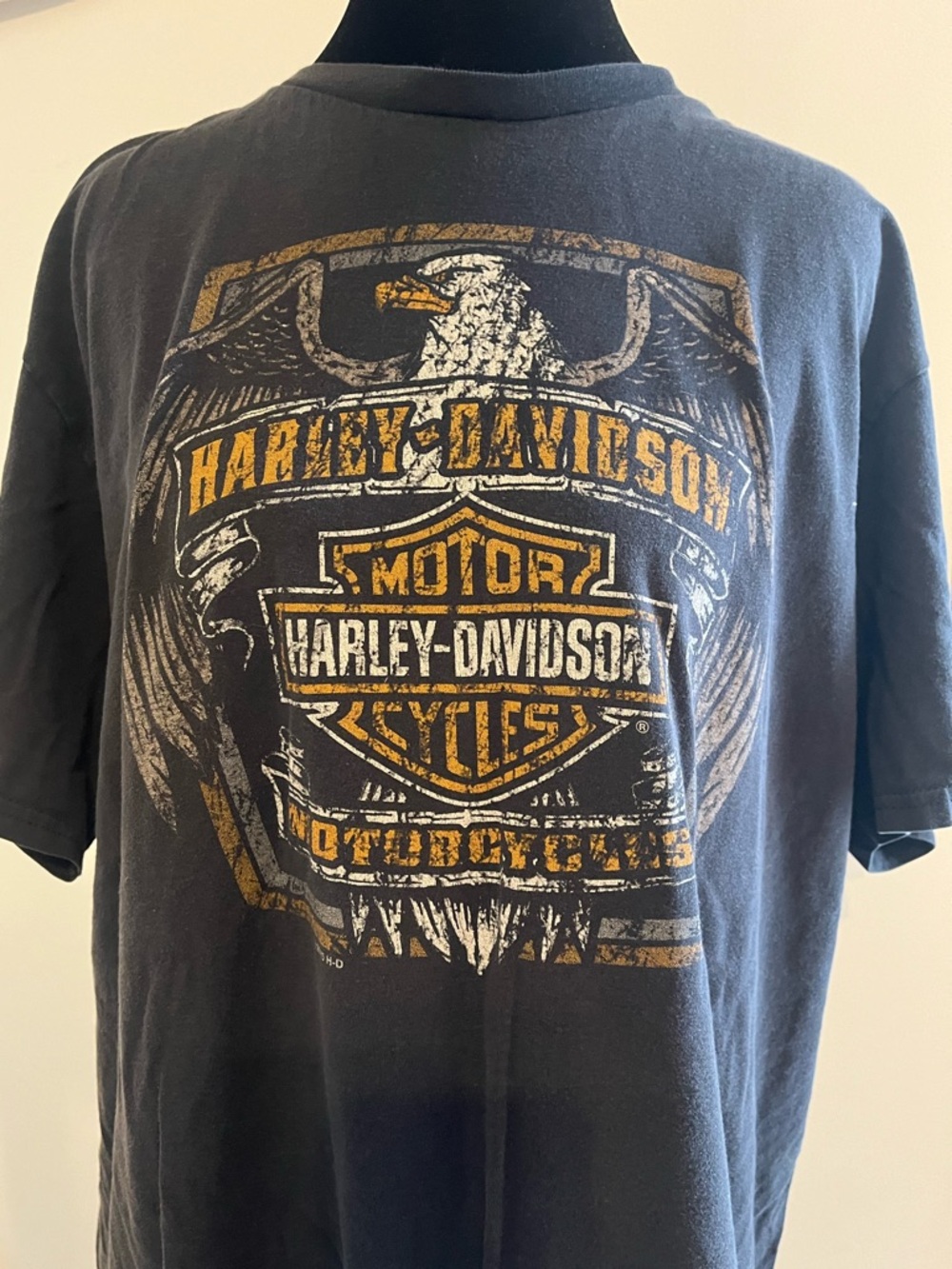 Harley-Davidson Black Short-Sleeve Tee with Gold Eagle Shield Graphic